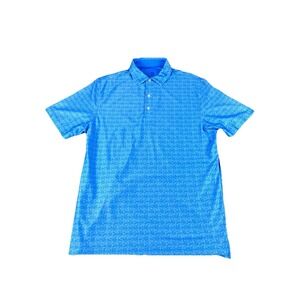 Hickey Freeman Men's Medium Blue Performance Print Golf Polo Shirt Moisture-Wick